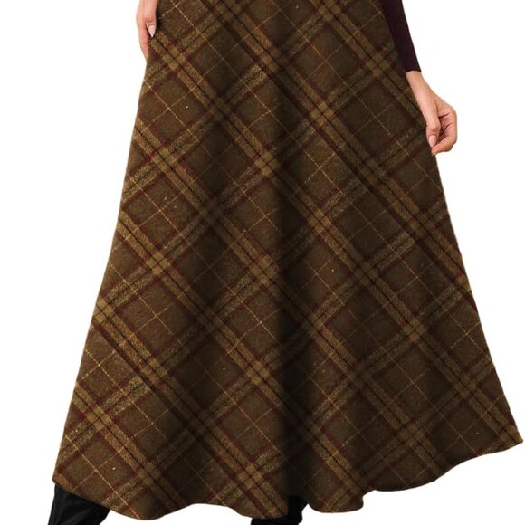 Dresses & Skirts - Chic Women's Midi Tartan Skirt - Flared, High Waist with Hidden Zipper Closure